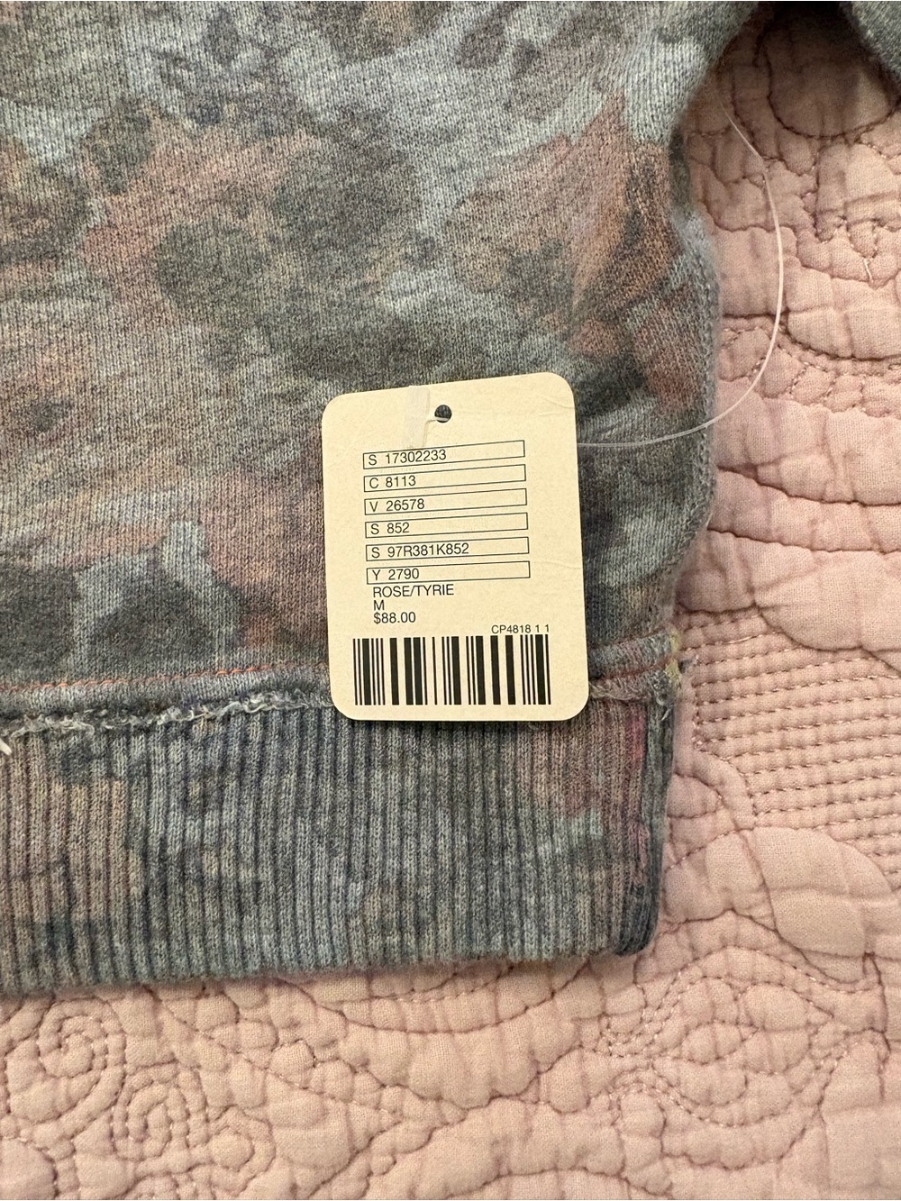 Vintage Free People Cropped Floral Hooded Pullover Sweatshirt in Gray and Pink - Picture 5 of 8
